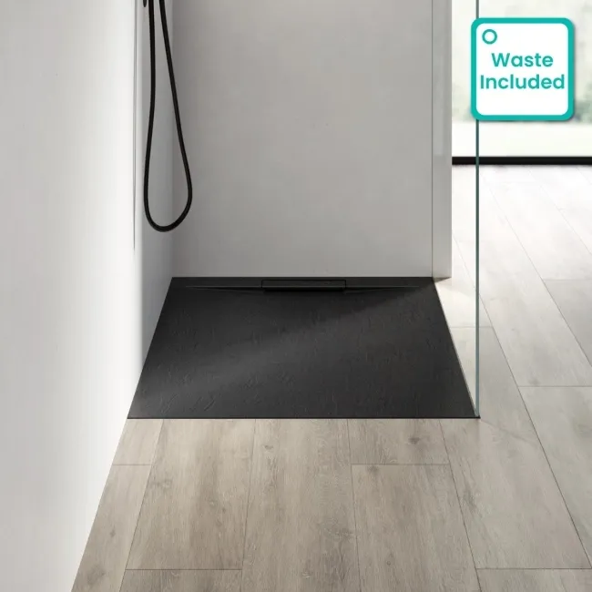 Tokyo Rectangular Matt Black Slate Texture Stone Shower Tray 1000x700mm