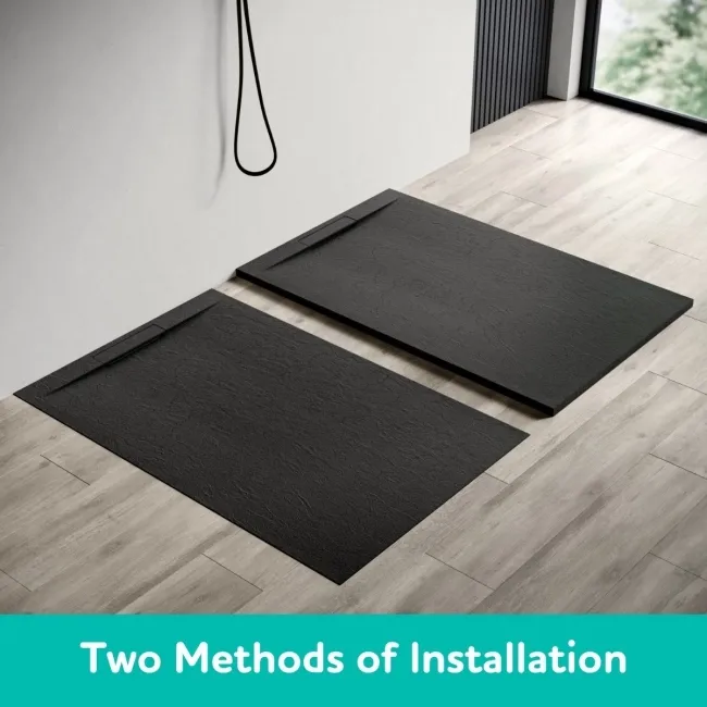 Tokyo Rectangular Matt Black Slate Texture Stone Shower Tray 1200x700mm