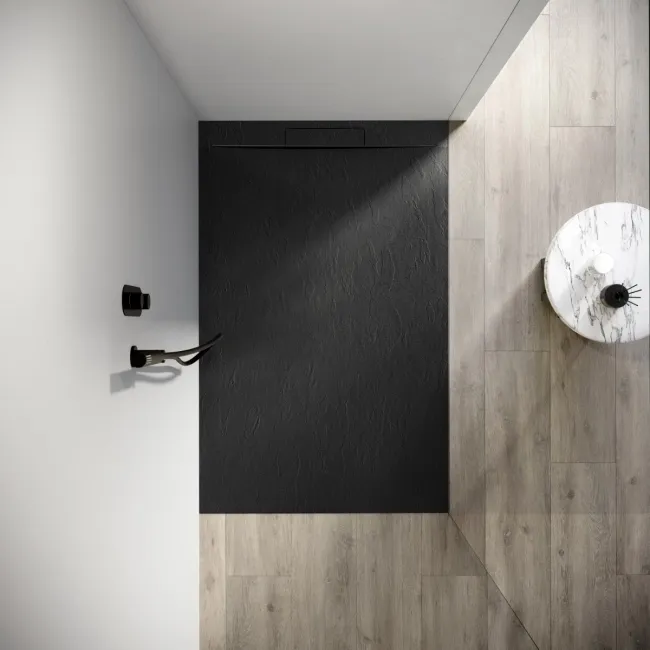 Tokyo Rectangular Matt Black Slate Texture Stone Shower Tray 1400x800mm