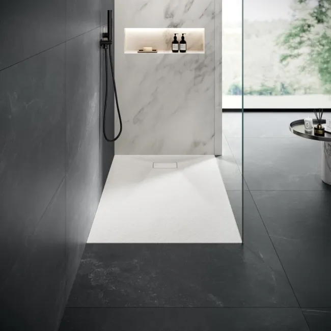 Berlin Rectangular Matt White Slate Effect SMC Composite Shower Tray 1500x700mm