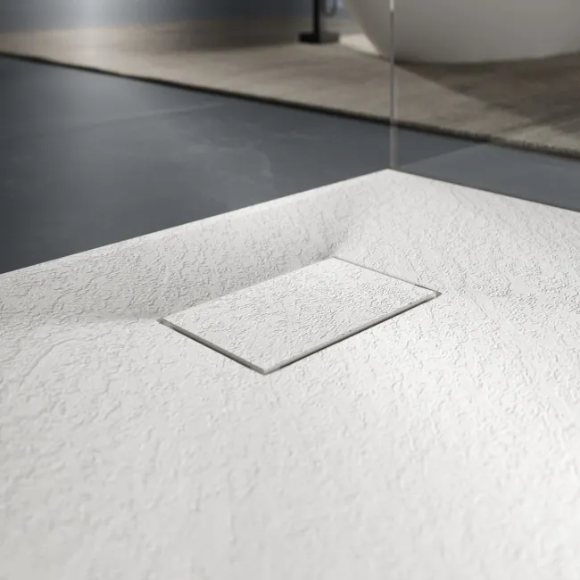 Berlin Rectangular Matt White Slate Effect SMC Composite Shower Tray 1500x700mm