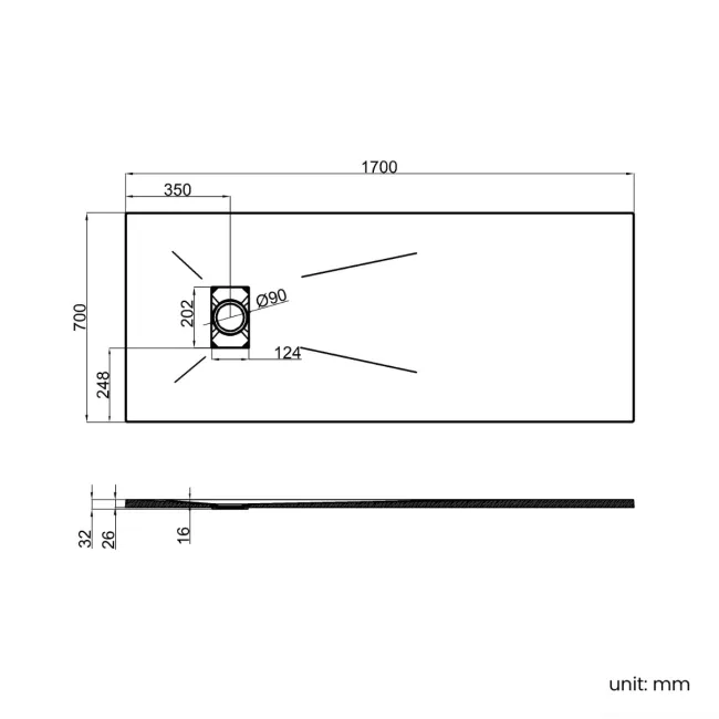 Berlin Rectangular Matt White Slate Effect SMC Composite Shower Tray 1700x700mm
