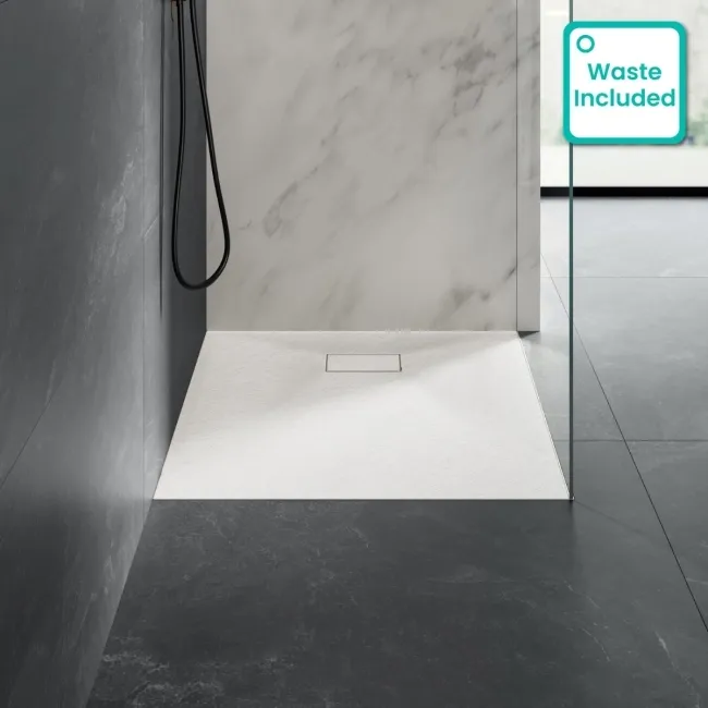 Berlin Rectangular Matt White Slate Effect SMC Composite Shower Tray 1100x900mm