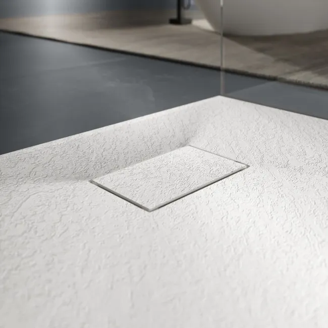 Berlin Rectangular Matt White Slate Effect SMC Composite Shower Tray 1100x900mm