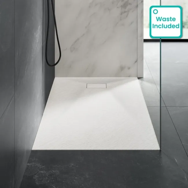 Berlin Rectangular Matt White Slate Effect SMC Composite Shower Tray 1400x900mm