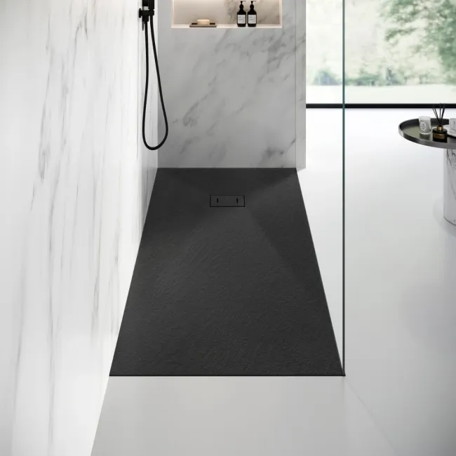 Berlin Rectangular Matt Black Slate Effect SMC Composite Shower Tray 1700x700mm