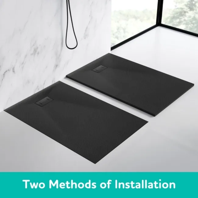 Berlin Rectangular Matt Black Slate Effect SMC Composite Shower Tray 1700x700mm