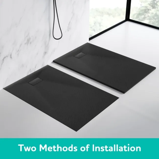Berlin Rectangular Matt Black Slate Effect SMC Composite Shower Tray 1100x800mm