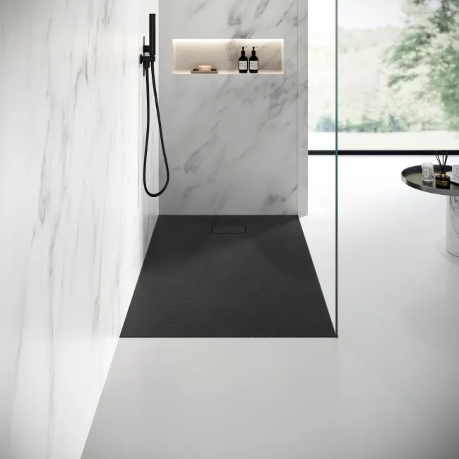Berlin Rectangular Matt Black Slate Effect SMC Composite Shower Tray 1400x800mm