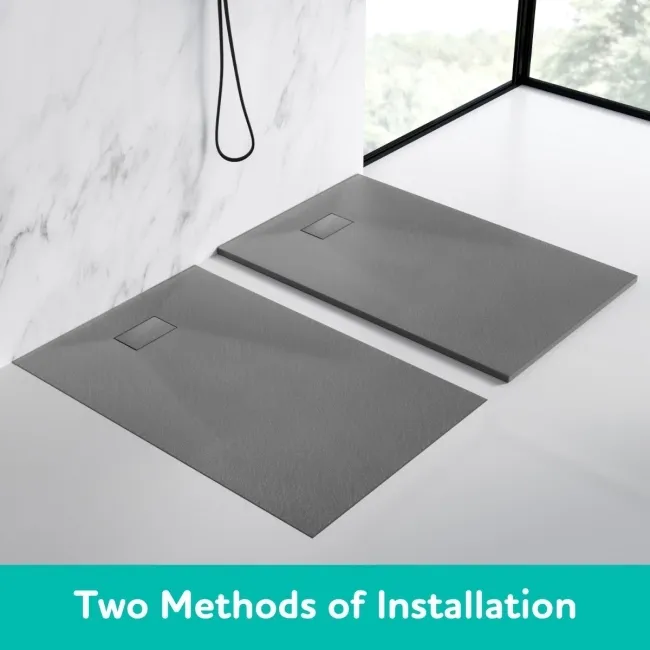 Berlin Rectangular Dark Grey Slate Effect SMC Composite Shower Tray 1100x800mm
