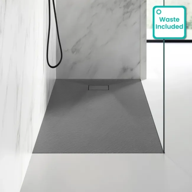 Berlin Rectangular Dark Grey Slate Effect SMC Composite Shower Tray 1500x800mm