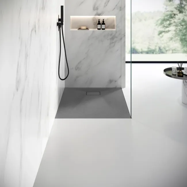 Berlin Rectangular Dark Grey Slate Effect SMC Composite Shower Tray 1100x900mm