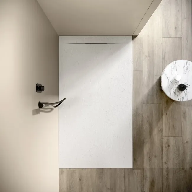 Tokyo Rectangular Matt White Slate Texture Stone Shower Tray 1700x700mm