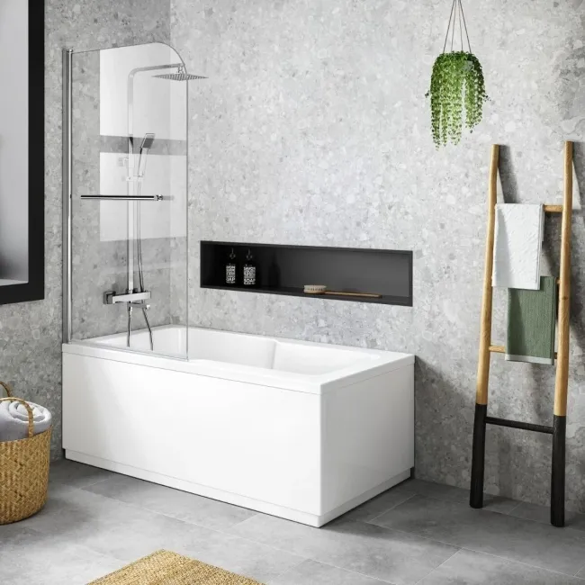 Dover 1600x750 Keyhole Shower Bath & 6mm Easy Clean Screen with Rail