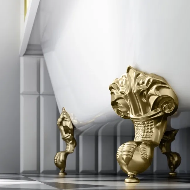 Abingdon 1700 Roll Top Shower Bath - Brushed Brass Ball Feet & 6mm Easy Clean Brushed Brass Bath Screen
