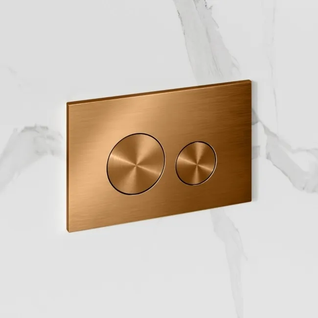 Idaho Pneumatic Top & Front Compact Wall Hung Toilet Frame and Concealed Cistern with Brushed Copper Flush Plate - Round Buttons