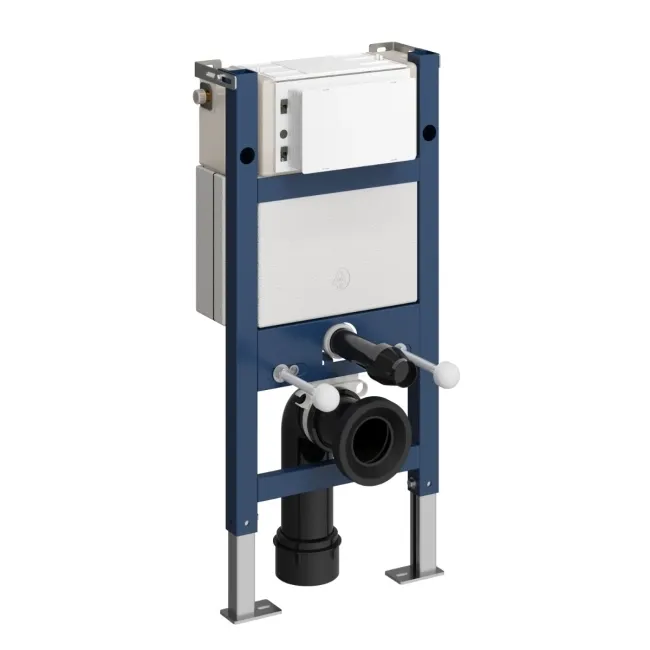 Idaho Pneumatic Top & Front Compact Wall Hung Toilet Frame and Concealed Cistern with Brushed Copper Flush Plate - Round Buttons