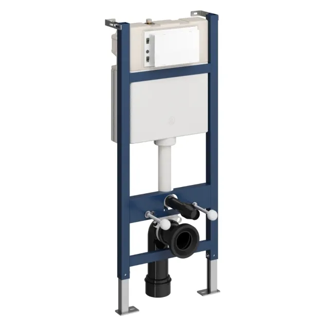 Idaho Pneumatic Wall Hung Toilet Frame and Concealed Cistern with Brushed Copper Flush Plate - Round Buttons