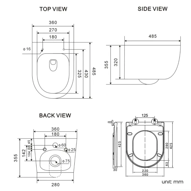 Utah Rimless Wall Hung Toilet With Premium Soft Close Seat