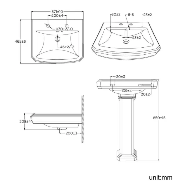 Hudson Traditional High-Level Toilet With Graphite Grey Seat & Pedestal Basin - Double Tap Hole