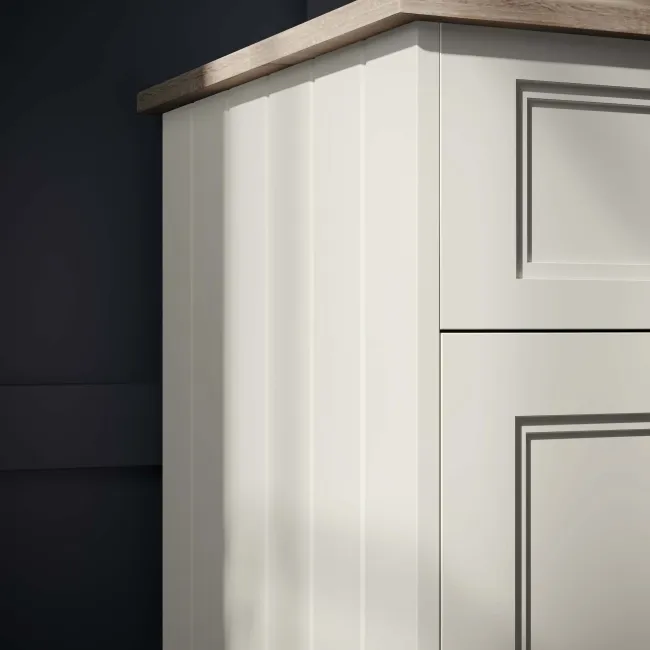 Lucia Chalk White Vanity With Oak Effect Top & Curved Counter Top Basin 840mm
