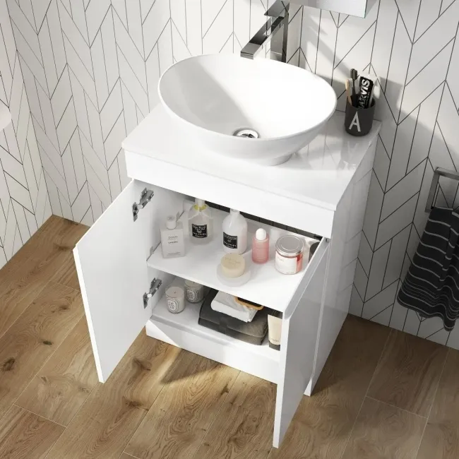 Trent Gloss White Vanity with Oval Counter Top Basin 600mm