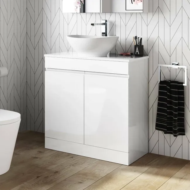 Trent Gloss White Vanity with Oval Counter Top Basin 800mm