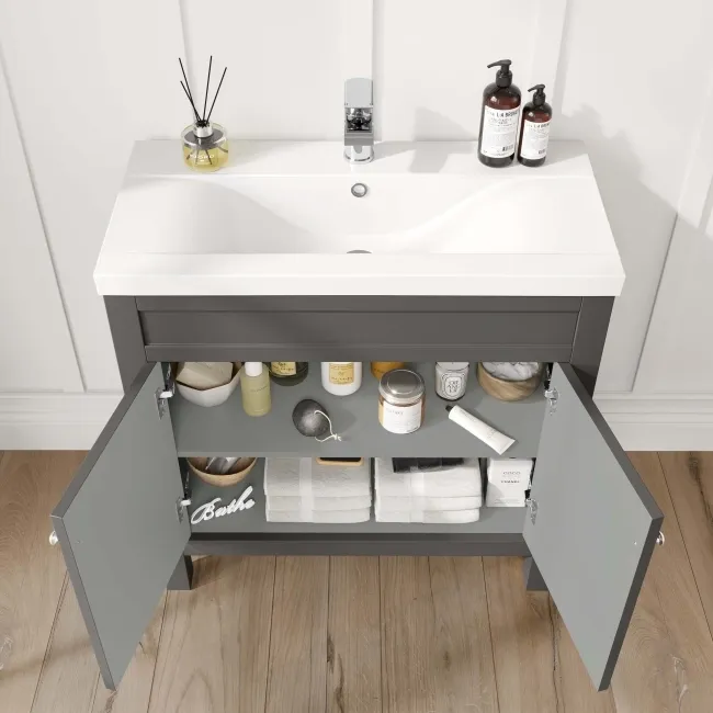 Bermuda Graphite Grey Basin Vanity Drawer and Back To Wall Toilet 1300mm (Excludes Pan & Cistern)