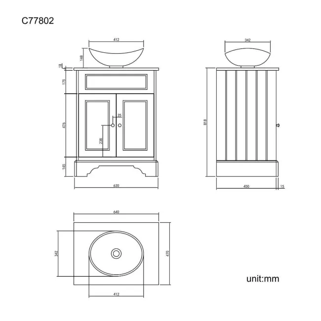 Lucia Inky Blue Vanity with Oak Effect Top & Oval Counter Top Basin 640mm