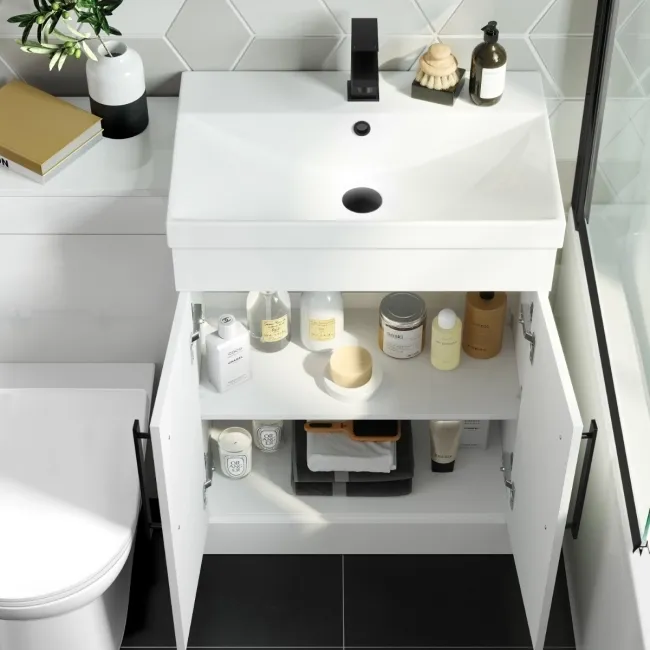 Avon Gloss White Combination Vanity Basin and Aruba Toilet 1100mm - Black Accents