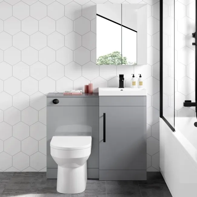 Avon Stone Grey Combination Vanity Basin and Miami Toilet 950mm - Black Accents