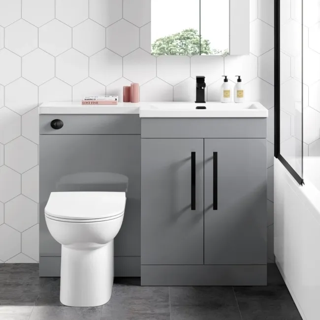 Avon Stone Grey Combination Vanity Basin and Aruba Toilet 1100mm - Black Accents - Right Handed