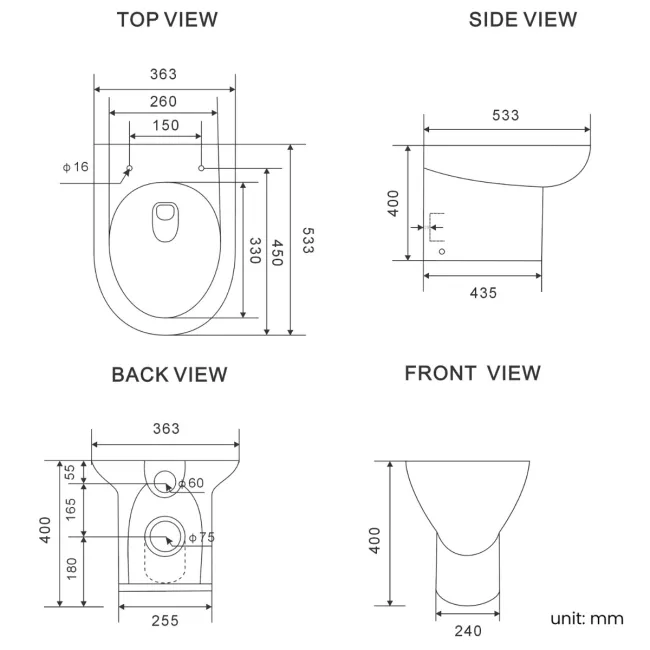 Avon Stone Grey Combination Basin Drawer and Aruba Toilet 1100mm - Black Accents - Right Handed