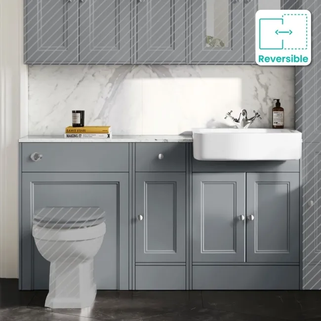 Monaco Dove Grey Combination Vanity Basin with Marble Top 1500mm (Excludes Pan & Cistern)