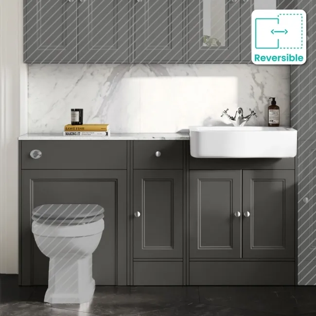 Monaco Graphite Grey Combination Vanity Basin with Marble Top 1500mm (Excludes Pan & Cistern)