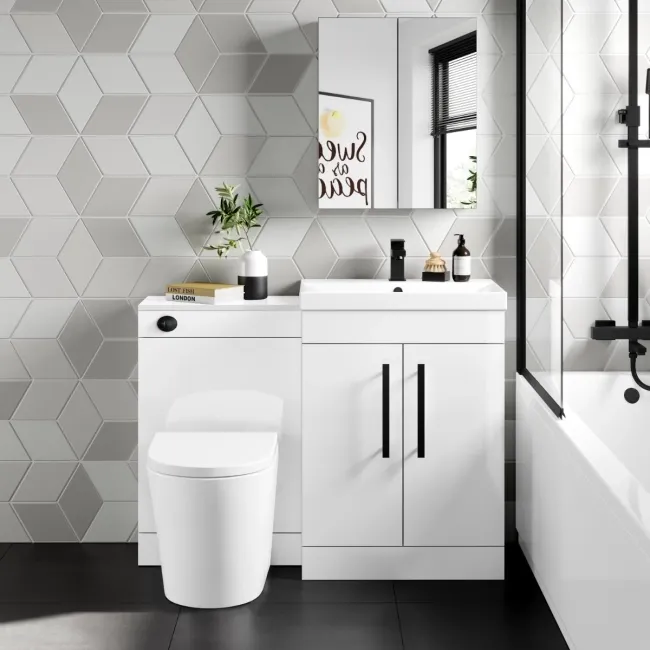 Avon Gloss White Combination Vanity Basin and Boston Toilet 1100mm - Black Accents