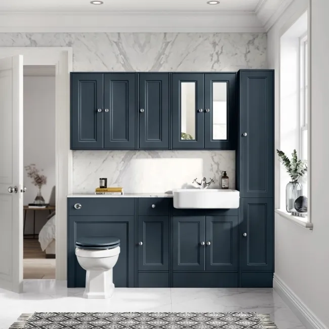 Monaco Inky Blue Combination Vanity Basin with Marble Top 1500mm (Excludes Pan & Cistern)