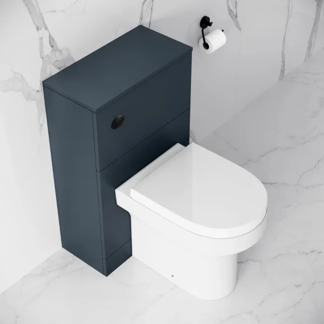 Inky Blue Slimline Back To Wall Unit and Denver Toilet - Black Accents