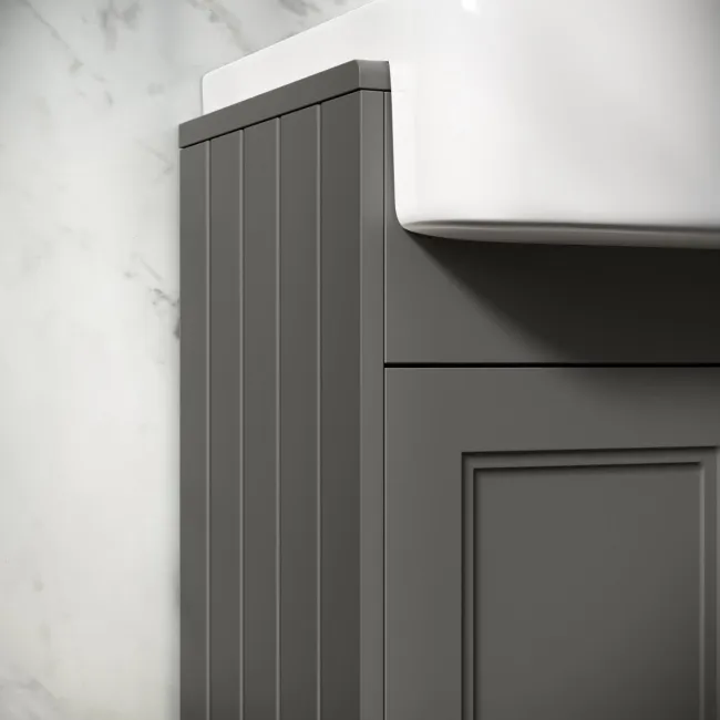 Monaco Graphite Grey Basin Vanity and Back To Wall Unit 1500mm (Excludes Pan & Cistern) - Brushed Brass Accents
