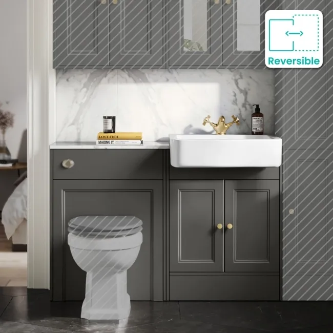 Monaco Graphite Grey Combination Vanity Basin with Marble Top 1200mm (Excludes Pan & Cistern) - Brushed Brass Accents
