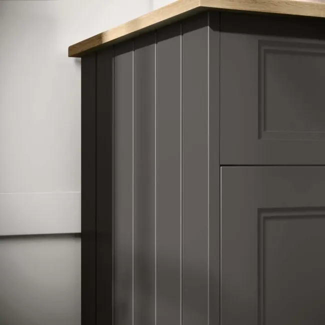 Lucia Graphite Grey Vanity with Oak Effect Top & Round Counter Top Basin 840mm - Brushed Brass Accents