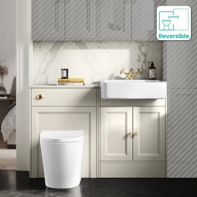 Monaco Chalk White Combination Vanity Basin and Boston Toilet 1200mm - Brushed Brass Accents