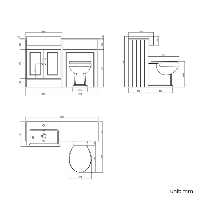 Monaco Graphite Grey Combination Vanity Basin and Hudson Toilet with Wooden Seat 1200mm - Brushed Brass Accents