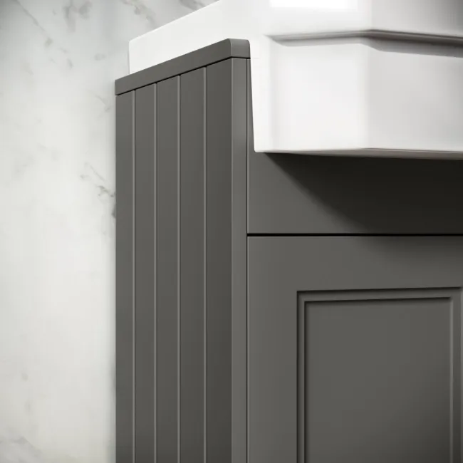 Monaco Graphite Grey Combination Vanity Traditional Basin and Hudson Toilet with Wooden Seat 1500mm - Brushed Brass Accents