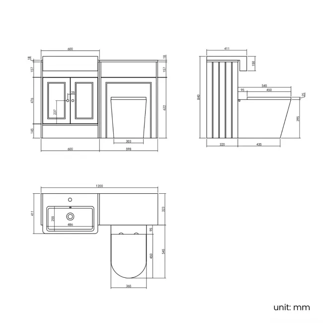 Monaco Inky Blue Combination Vanity Basin and Boston Toilet 1200mm - Brushed Brass Accents