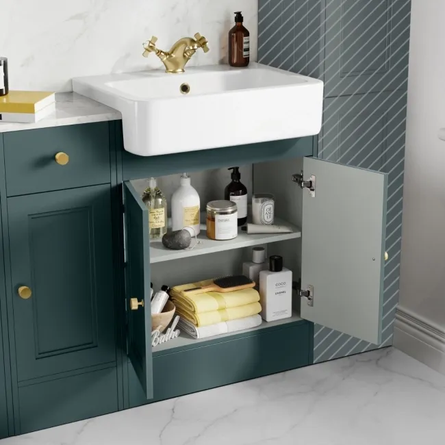 Monaco Midnight Green Combination Vanity Basin with Marble Top and Boston Toilet 1500mm - Brushed Brass Accents