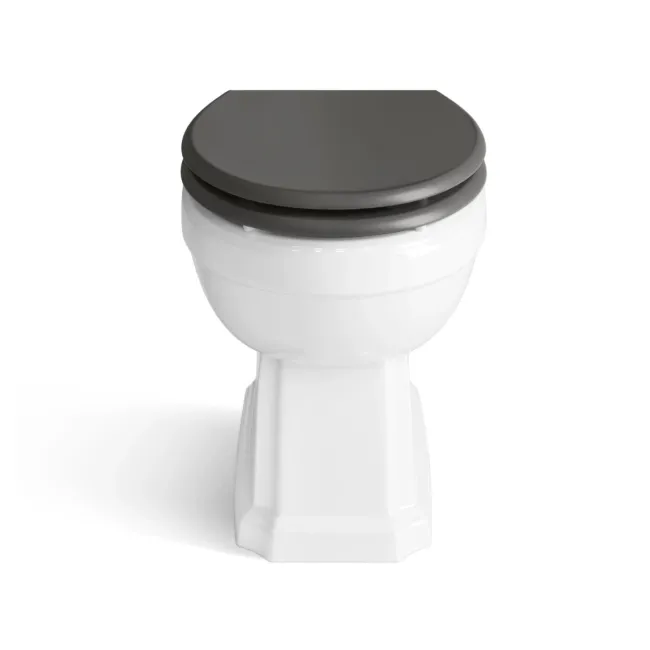Monaco Graphite Grey Combination Vanity Basin with Marble Top & Hudson Toilet with Wooden Seat 1200mm - Brass Knurled Handles