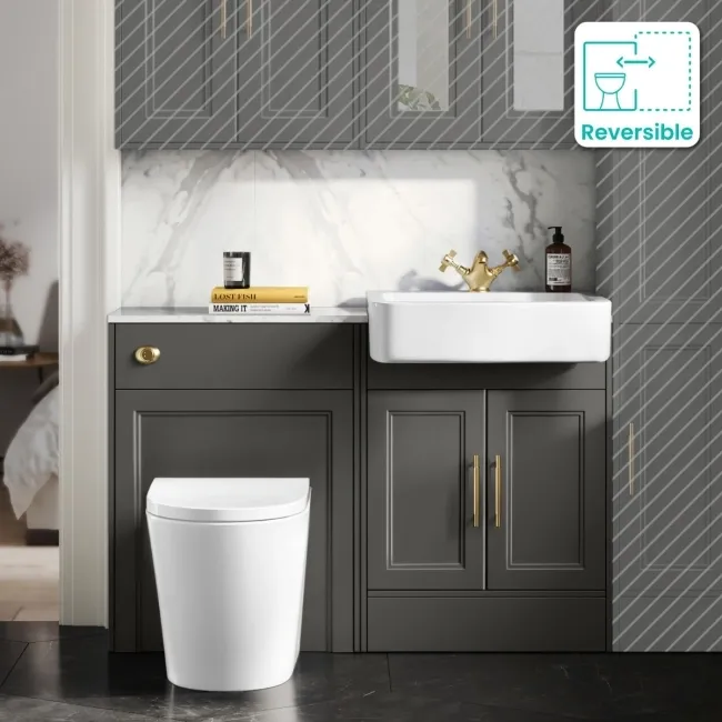 Monaco Graphite Grey Combination Vanity Basin with Marble Top & Boston Toilet 1200mm - Brass Knurled Handles