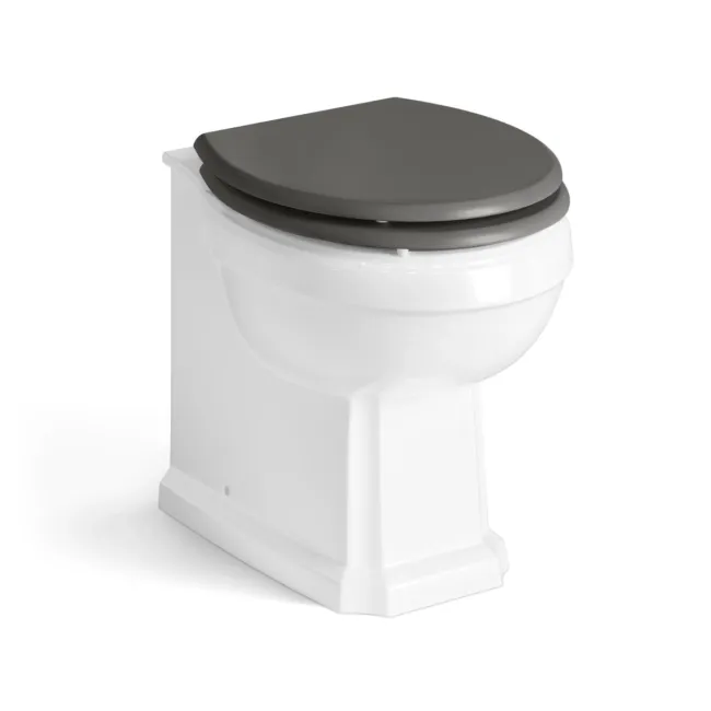 Monaco Graphite Grey Combination Vanity Basin with Marble Top and Hudson Toilet with Wooden Seat 1500mm - Brass Knurled Handles