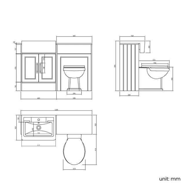 Monaco Graphite Grey Combination Vanity Traditional Basin and Hudson Toilet with Wooden Seat 1200mm - Brass Knurled Handles